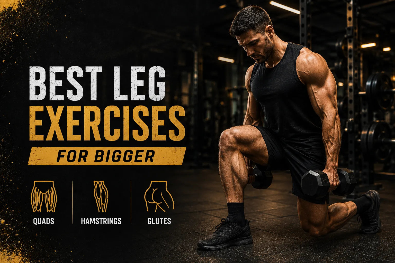 Man performing a barbell back squat for bigger quads, hamstrings, and glutes