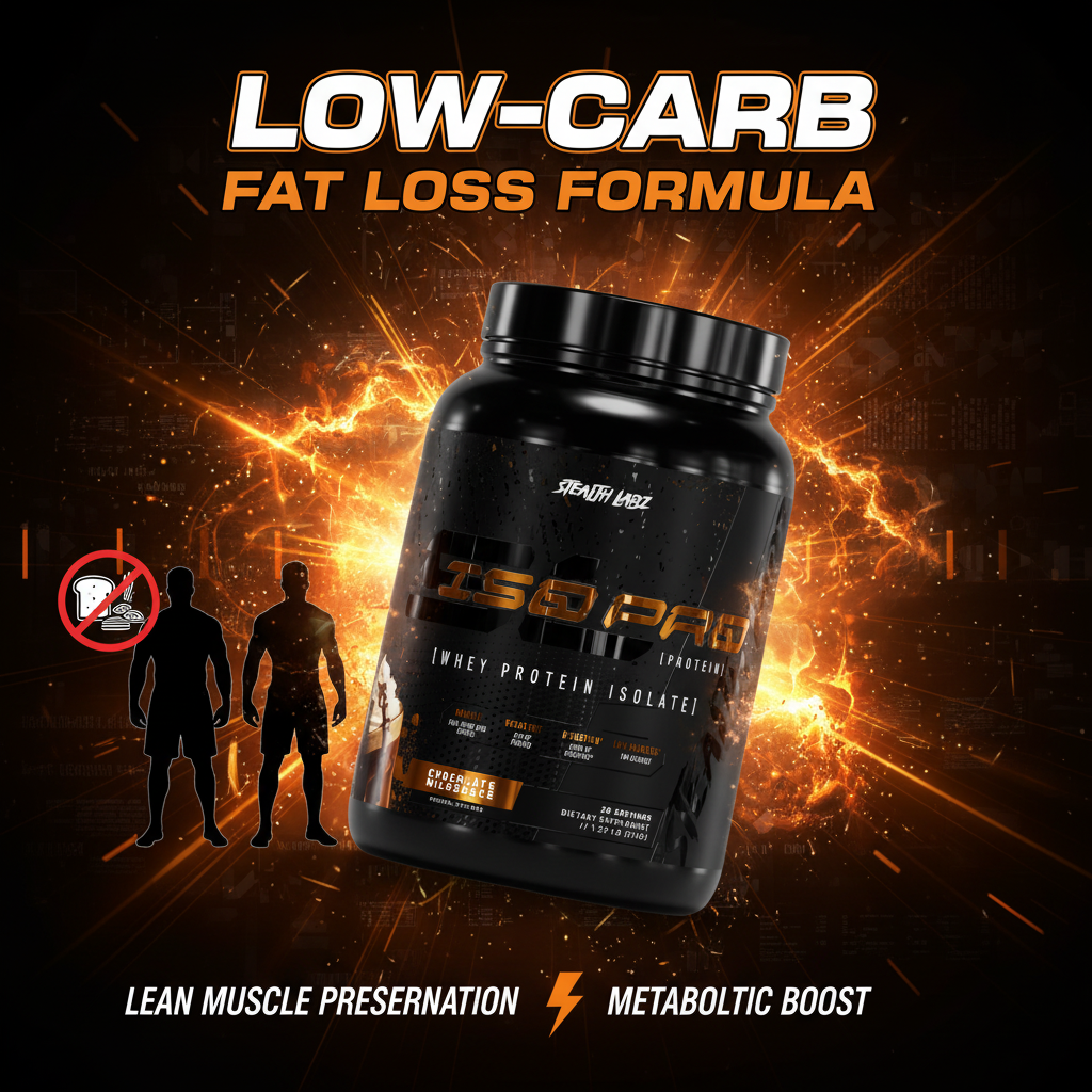  Low carb whey protein isolate shake next to ISO PRO container for fat loss